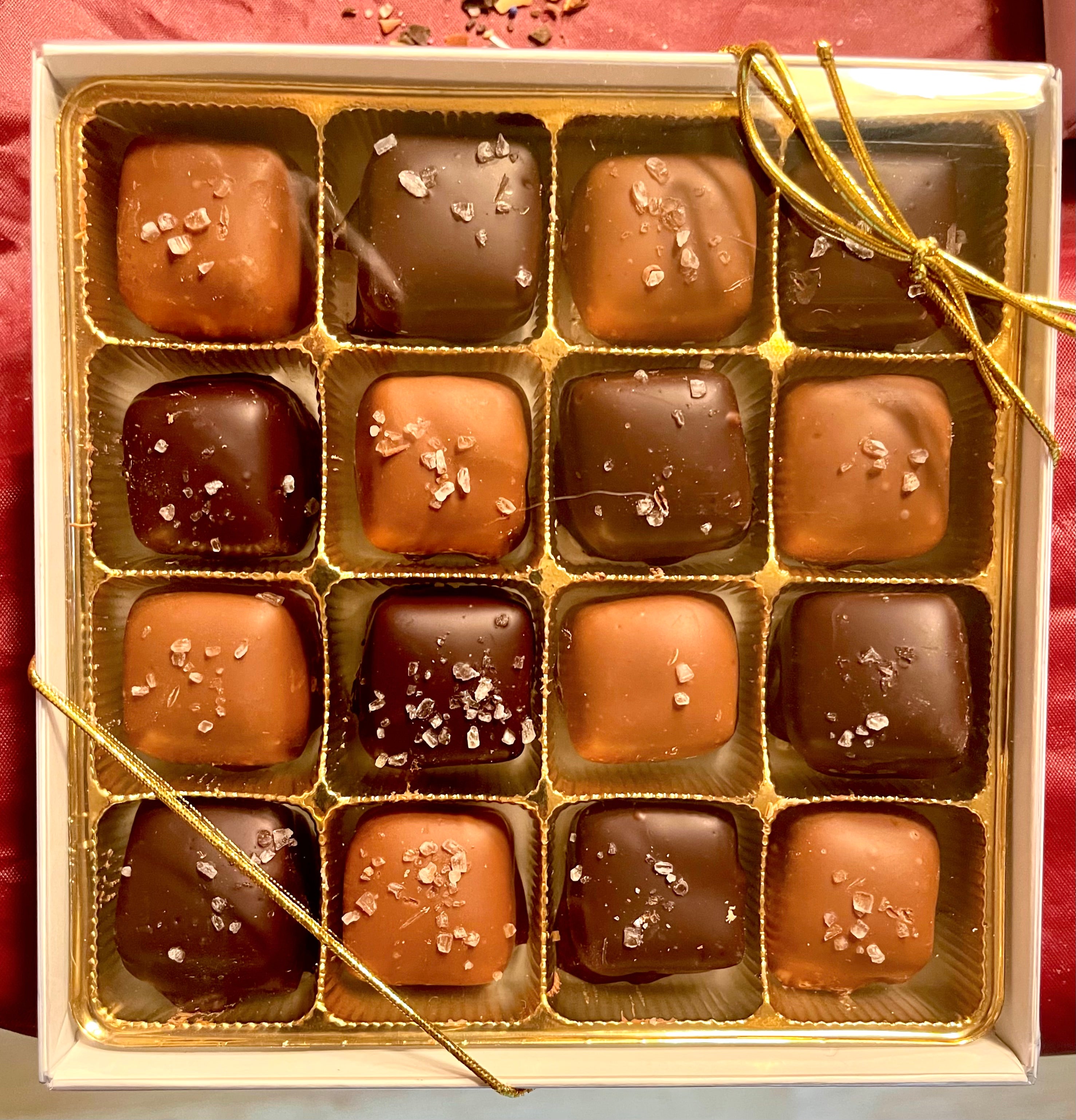16-Pack Sea Salt Caramels — Dark or Milk Chocolate