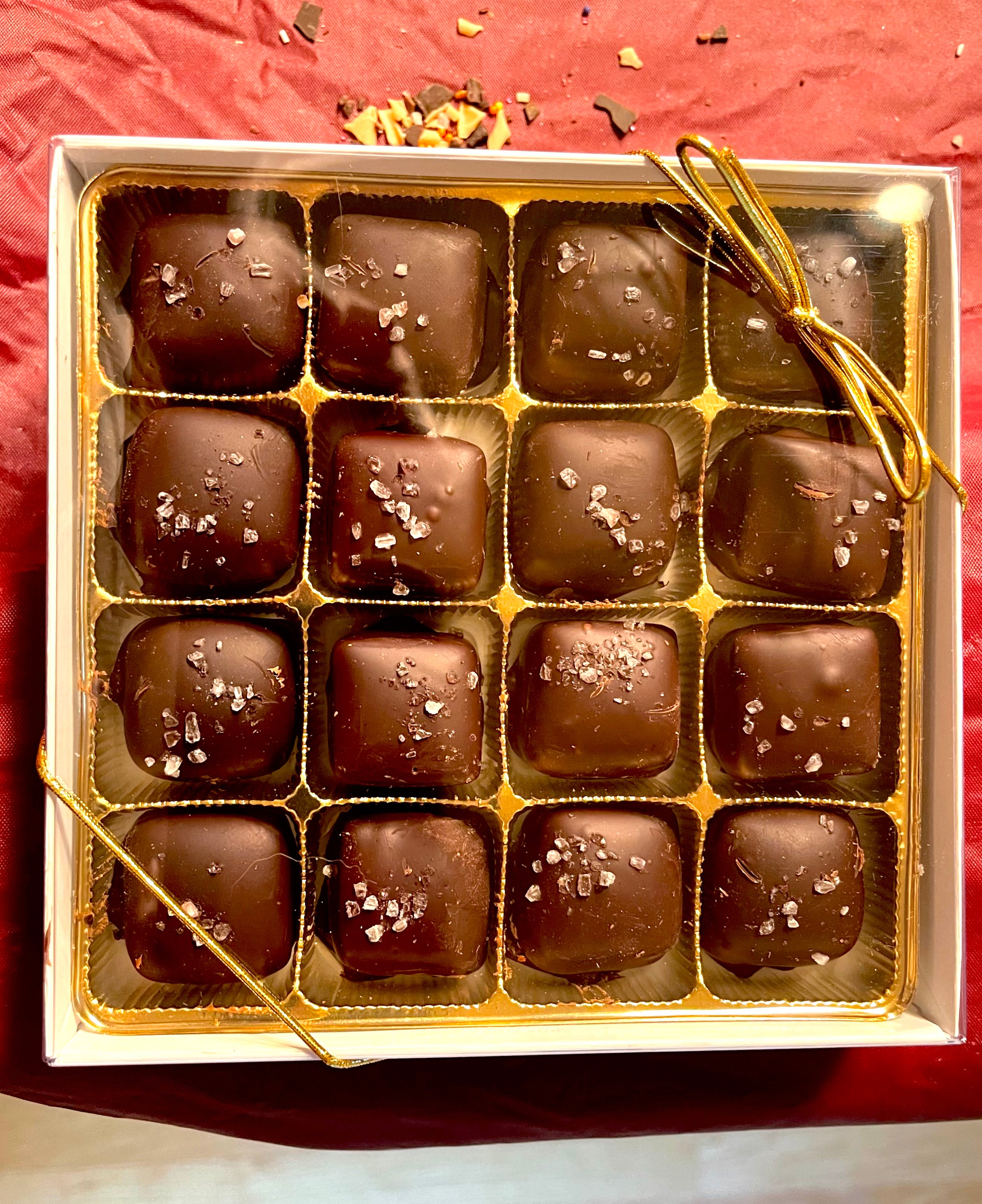 16-Pack Sea Salt Caramels — Dark or Milk Chocolate